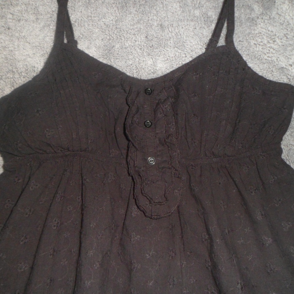 Black Babydoll Tank Blouse w Embroidered Detail